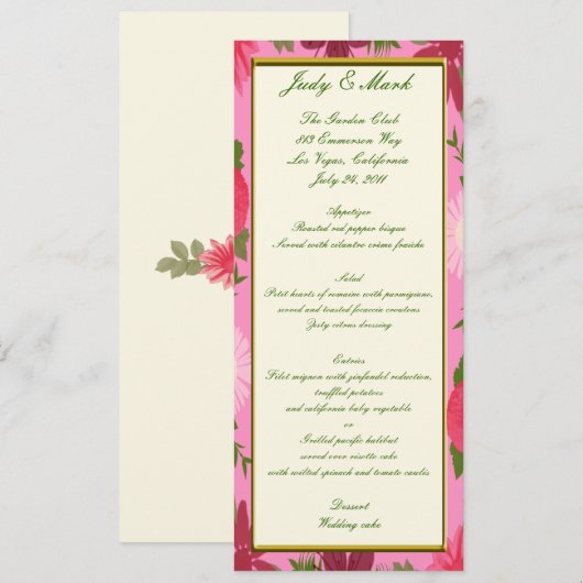 Pink Flowers Custom Menu Kaart (Voorkant / Achterkant)
