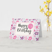 Pink Flowers Cute Whimsical Pattern Birthday Kaart (Gele Bloem)