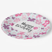 Pink Flowers Cute Whimsical Pattern Birthday Papieren Bordje (Gekanteld)
