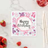 Pink Flowers Cute Whimsical Pattern Birthday Servetten (Insitu)