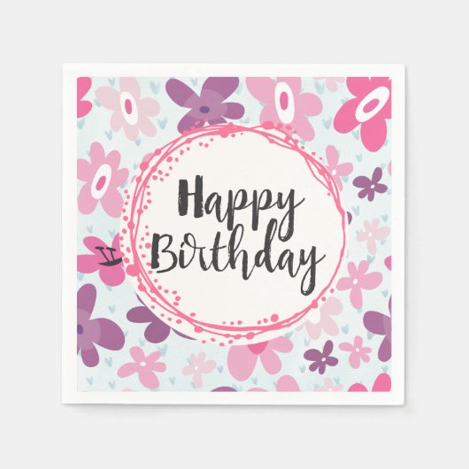 Pink Flowers Cute Whimsical Pattern Birthday Servetten (Voorkant)