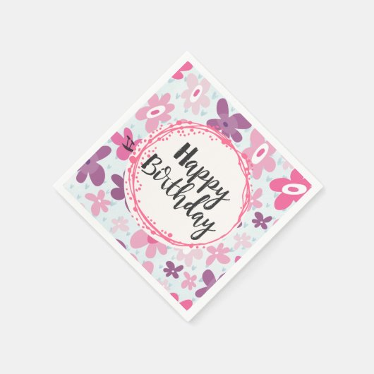 Pink Flowers Cute Whimsical Pattern Birthday Servetten (Hoek)