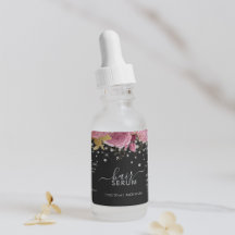 Pink Flowers Diamond Glitter Black Product Label