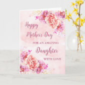 Pink Flowers Dochter Happy Moederdag Kaart (Gele Bloem)