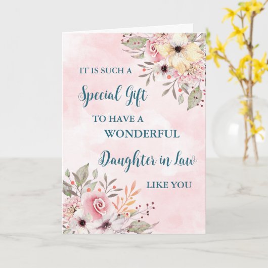Pink Flowers Dochter in Law Happy Moederdag Kaart (Gele Bloem)