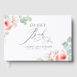 Pink Flowers Elegant Romantic Greenery Wedding Gastenboek