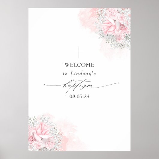 Pink Flowers en Baby's Breath Baptism Welkom Poster (Voorkant)