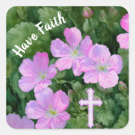 Pink Flowers en Cross hebben Faith Sticker