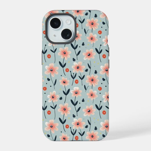 Pink Flowers Floral Pattern iPhone 15 Case (Achterkant)