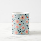Pink Flowers Floral Pattern Koffiemok (Center)