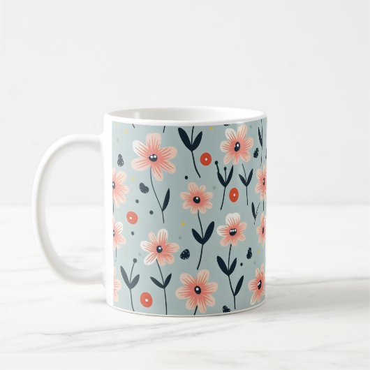 Pink Flowers Floral Pattern Koffiemok (Links)
