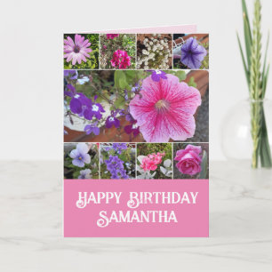Pink Flowers Floral Roos Petunia Daisy Birthday Kaart