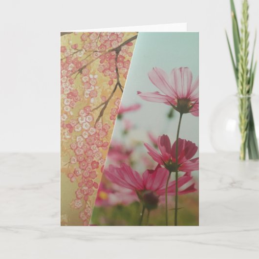 Pink Flowers Folded Greeting Card Kaart (Voorkant)