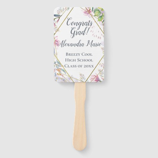 Pink Flowers Foto Afstuderen Fan met Afbeelding Handwaaier (Voorkant)