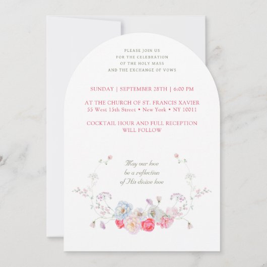 Pink Flowers Frame Catholic Wedding Invitation Kaart (Achterkant)