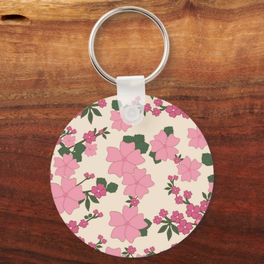 Pink Flowers Girly  Cute Sleutelhanger (Voorkant)