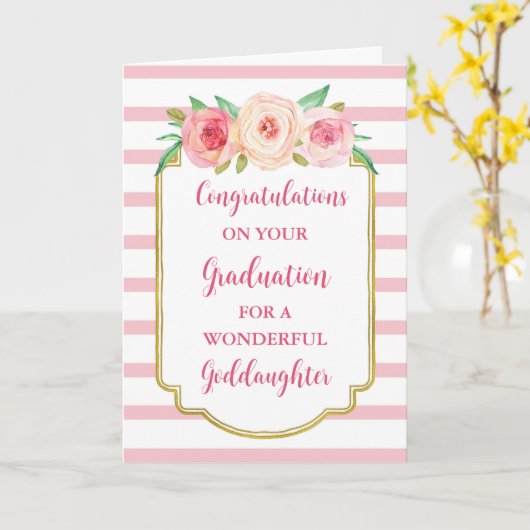 Pink Flowers Goddochter Afstuderen Kaart (Gele Bloem)