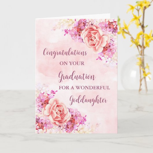 Pink Flowers Goddochter Afstuderen Kaart (Gele Bloem)