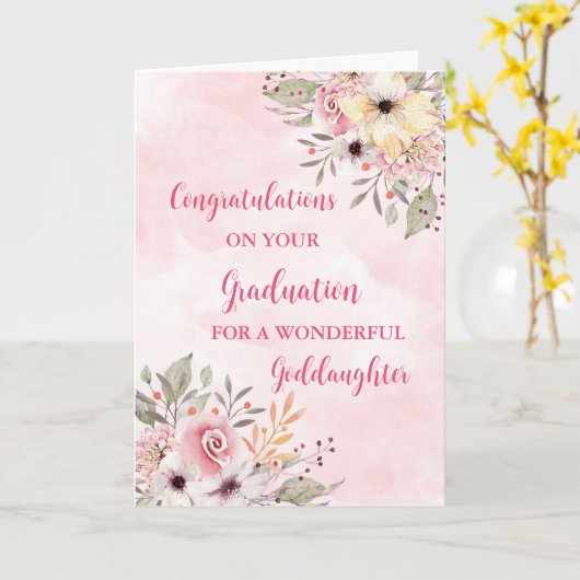Pink Flowers Goddochter Afstuderen Kaart (Gele Bloem)