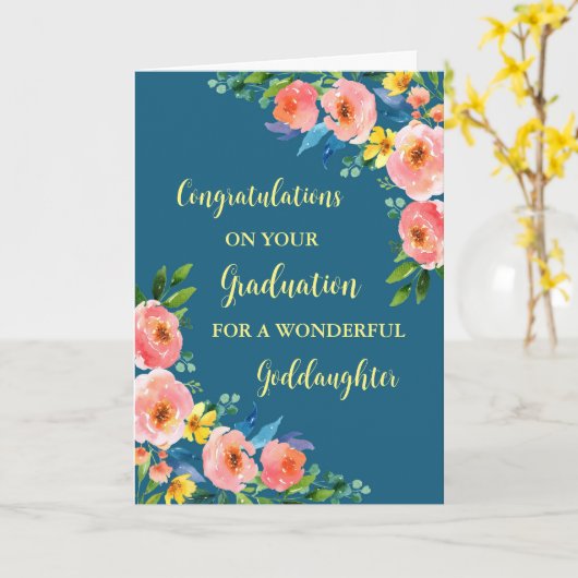 Pink Flowers Goddochter Afstuderen Kaart (Gele Bloem)