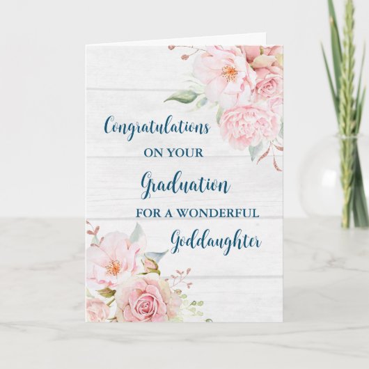 Pink Flowers Goddochter Afstuderen Kaart (Voorkant)