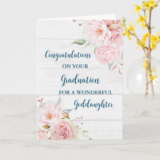 Pink Flowers Goddochter Afstuderen Kaart (Gele Bloem)