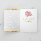 Pink Flowers Gold Foil Happy Birthday Kaart (Binnen)
