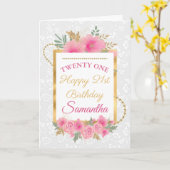 Pink Flowers Gold Foil Happy Birthday Kaart (Gele Bloem)