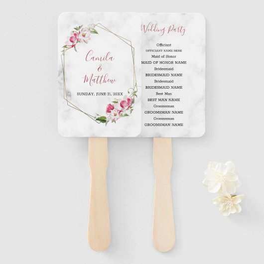 Pink Flowers Gold Lijst Handwaaier (Voorkant en achterkant)