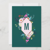 Pink Flowers Gold Trim Emerald Jade Wedding Kaart (Achterkant)
