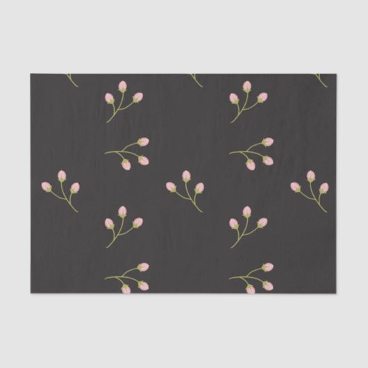 Pink Flowers Green Stem Black Floral Spring Tissuepapier (Voorkant)