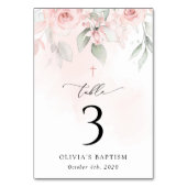 Pink Flowers, Greenery, Baptism Table Numbers Kaart (Voorkant)