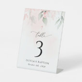 Pink Flowers, Greenery, Baptism Table Numbers Reclamebord Met Voetstuk (Voorkant)