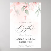Pink Flowers, Greenery, Boho, Baptism Welcome Poster (Voorkant)