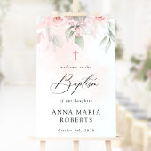 Pink Flowers, Greenery, Boho, Baptism Welcome Poster