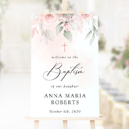 Pink Flowers, Greenery, Boho, Baptism Welcome Poster
