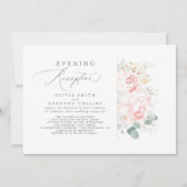 Pink Flowers Greenery Elegant Evening Reception Kaart (Voorkant)