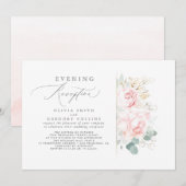 Pink Flowers Greenery Elegant Evening Reception Kaart (Voorkant / Achterkant)