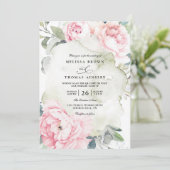 Pink Flowers Greenery Elegant QR Code Wedding Kaart (Staand voorkant)