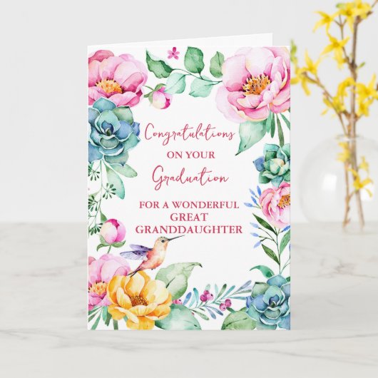 Pink Flowers Grote kleindochter Afstuderen Kaart (Gele Bloem)