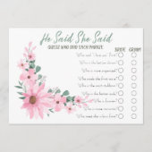 Pink Flowers He Said She Said Bridal Shower Game Advieskaart (Voorkant)
