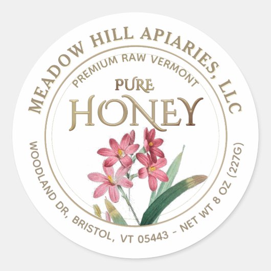 PINK FLOWERS HONEY LABEL GOLD OP WITTE STROOM (Voorkant)