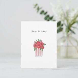 Pink Flowers Illustration Happy Birthday Card Briefkaart