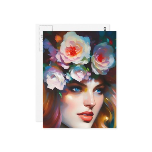 Pink Flowers in her Hair Briefkaart (Voorkant / Achterkant in situ)