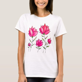 Pink Flowers Ink Waterverf Artsy Floral T-shirt