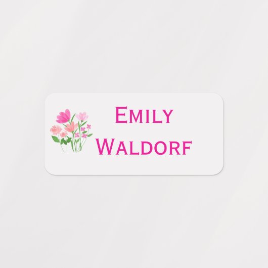 Pink Flowers Kids' Name Clothing School Labels (Design 1)