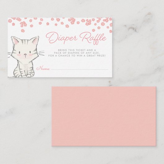 Pink Flowers Kitten Meisje Baby shower Luier Raffl Informatiekaartje (Voorkant / Achterkant)