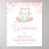Pink Flowers Kitten Meisje Baby shower Welkom Poster (Voorkant)
