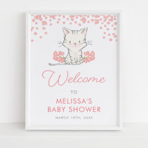 Pink Flowers Kitten Meisje Baby shower Welkom