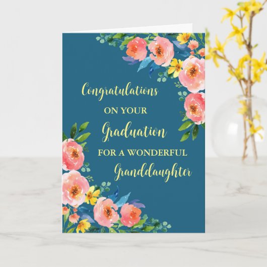 Pink Flowers kleindochter Afstuderen Kaart (Gele Bloem)